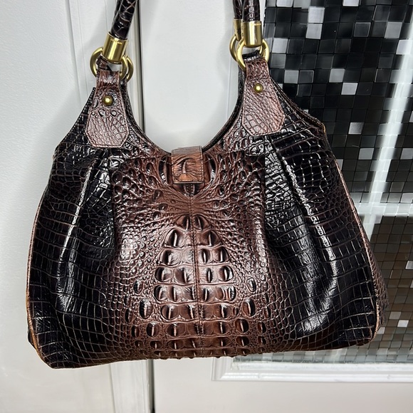 💕 Brahmin crocodile leather purple x large satchel bag nice 💕 - Picture 3 of 15